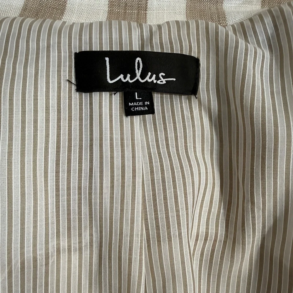 Lulus Striped Moto Jacket Cream Tan Asymmetrical Zip Lightweight Size L - Picture 11 of 12